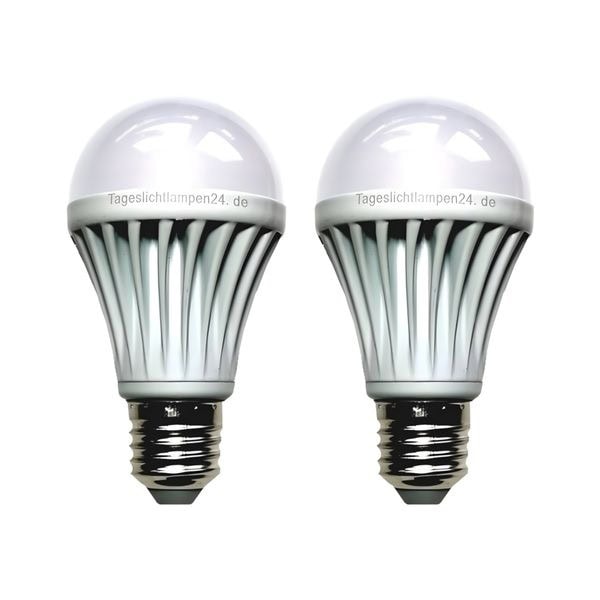 Zwei silberne 10 Watt LED Grow-Wachstumslampen mit 1000 Lumen, 6500 Kelvin und E27 Gewinde vor weißem Hintergrund.