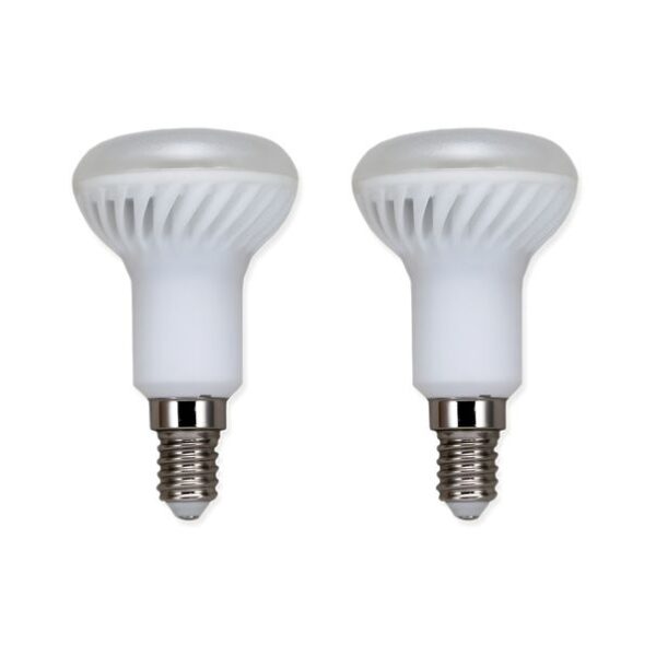 Pflanzen LED Tageslichtlampe 5W 450lm 6500K E14 flimmerfrei Zwei flimmerfreie 5 Watt LED Tageslichtlampen mit E14 Fassung zur Unterstützung des Pflanzenwachstums. Die R50 Reflektorbirnen erzeugen 450 Lumen bei einer tageslichtweißen Farbtemperatur von 6500 Kelvin auf weißem Hintergrund.