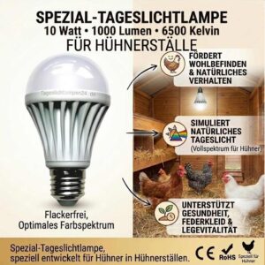 Vollspektrum Tageslichtlampe für Hühnerstall flimmerfrei E27 10 W 1000 lm 6500 K – Bild 2