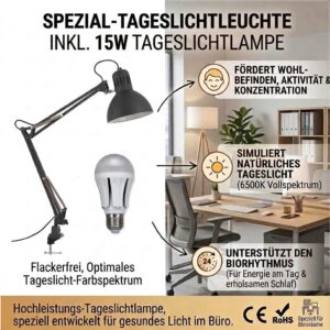 Schreibtischleuchte Antlia inkl. Vollspektrum LED Tageslichtlampe 15 W 1320 lm 6500 K flimmerfrei – Bild 2
