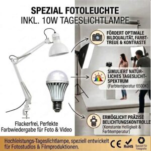 Fotoleuchte Ara inkl. Vollspektrum LED Tageslichtlampe 10 W 1000 lm 6500 K flimmerfrei – Bild 2