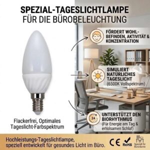 E14 LED Schreibtischlampe 4 W 300 lm 6500 K Tageslicht Vollspektrum flimmerfrei – Bild 2