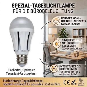 E27 LED Schreibtischlampe 20 W 1930 lm 6500 K Tageslicht Vollspektrum flimmerfrei – Bild 2