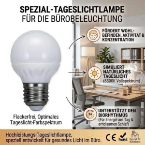 E27 LED Schreibtischlampe 5W 450lm 6500K Tageslicht Vollspektrum flimmerfrei – Bild 2