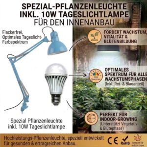 Pflanzenleuchte Cancer inkl. Vollspektrum LED Tageslichtlampe 10 W 1000 lm 6500 K flimmerfrei – Bild 2