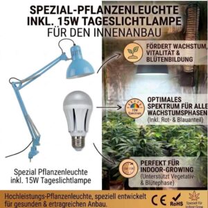 Pflanzenleuchte Cancer inkl. Vollspektrum LED Tageslichtlampe 15 W 1320 lm 6500 K flimmerfrei – Bild 2