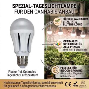 E27 LED Grow Lampe 15 Watt 1320 Lumen 6500 K Tageslicht Vollspektrum flimmerfrei – Bild 2