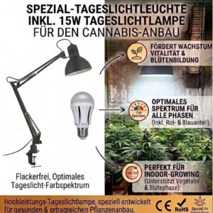 Pflanzenleuchte Carina inkl. Vollspektrum LED Tageslichtlampe 15 W 1320 lm 6500 K flimmerfrei – Bild 2