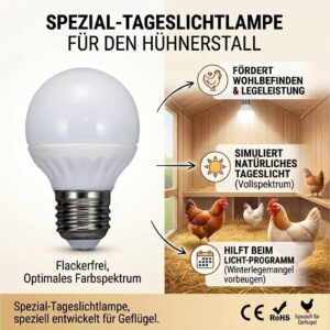 Vollspektrum Tageslichtlampe für Hühnerstall flimmerfrei 2er Set E27 5 W 450 lm 6500K – Bild 2
