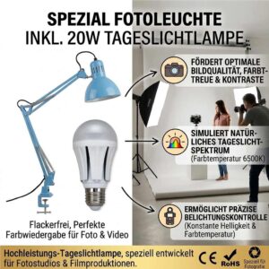 Fotoleuchte Kranich inkl. Vollspektrum LED Tageslichtlampe 20 W 1930 lm 6500 K flimmerfrei – Bild 2