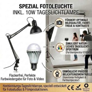 Fotoleuchte Lepus inkl. Vollspektrum LED Tageslichtlampe 10 W 1000 lm 6500 K flimmerfrei – Bild 2