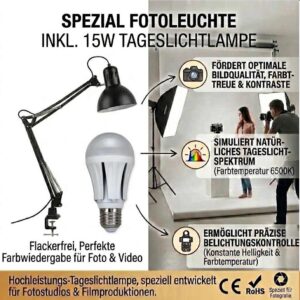 Fotoleuchte Lepus inkl. Vollspektrum LED Tageslichtlampe 15 W 1320 lm 6500 K flimmerfrei – Bild 2