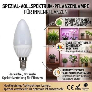 Pflanzenlampe E27 Vollspektrum LED 4 W 300 lm 6500 K flimmerfrei Tageslichtlampe – Bild 2