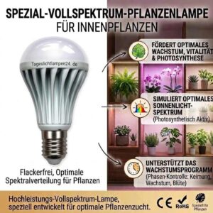 Pflanzenlampe E27 Vollspektrum LED 2er Set 10 W 1000 lm 6500 K flimmerfrei Tageslichtlampe – Bild 2