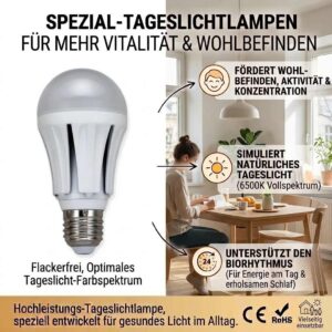 Vollspektrum LED Tageslichtlampe 2er Set E27 20 W 1930 lm 6500 K Flimmerfrei für Mensch Tier und Pflanze – Bild 2