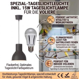 Volierenleuchte Uranus inkl. Vollspektrum LED Tageslichtlampe 20 W 1930 lm 6500 K flimmerfrei – Bild 2