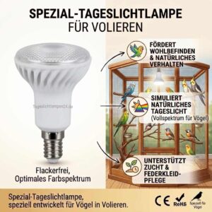 Vollspektrum Tageslichtlampe für Volieren flimmerfrei E14 5 W 450 lm 6500 K 2er Set – Bild 2