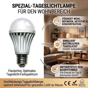 E27 LED Vollspektrum Tageslichtlampe Wohnraum 10 W 1000 lm 6500 K flimmerfrei – Bild 2