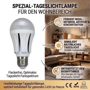 E27 LED Vollspektrum Tageslichtlampe Wohnraum 2er Set 15 W 1320 lm 6500 K flimmerfrei – Bild 2