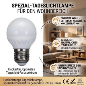 E27 LED Vollspektrum Tageslichtlampe Wohnraum 2er Set 5 W 450 lm 6500 K flimmerfrei – Bild 2